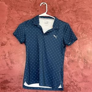 Puma Girls Blue/White Polka Dot Collared Golf Shirt